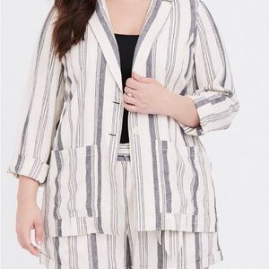 New with tags, Torrid blazer and shorts set, linen striped, taupe.